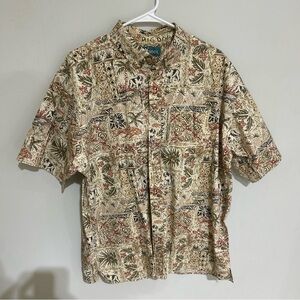 VTG Big Dogs Shirt L Casual Hawaiian Button Down Brown Short Sleeve EUC.
